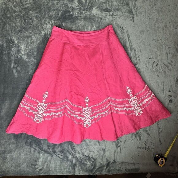 Retro Sz 10 Y2K Hot Pink Prairie Floral Cottage Core Flowy Skirt A Bell Lined - Picture 2 of 13